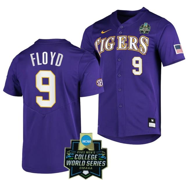 Men's LSU Tigers Baseball Ty Floyd Jersey NCAA 2023 College World Series Purple #9