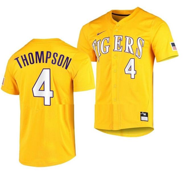 Men's Jordan Thompson Jersey Lsu Tigers Baseball NCAA College Vapor Untouchable Elite Gold #4