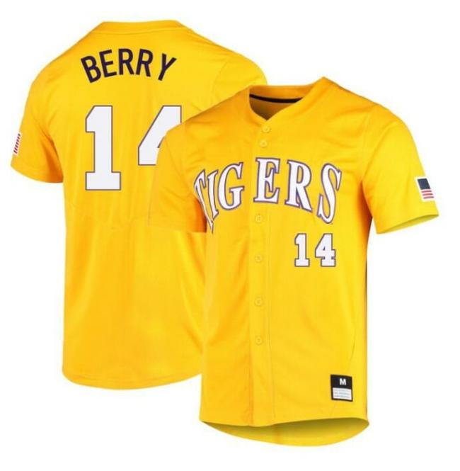 Men's Jacob Berry Jersey LSU Tigers Baseball NCAA College Yellow Alumni #14