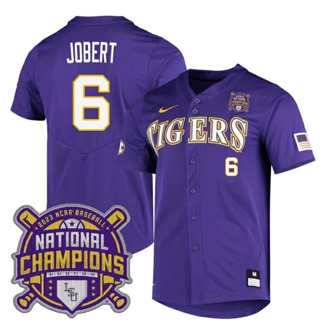 Men's Lsu Tigers Brayden Jobert Jersey #6 National Champions NCAA College Baseball Stitched Purple