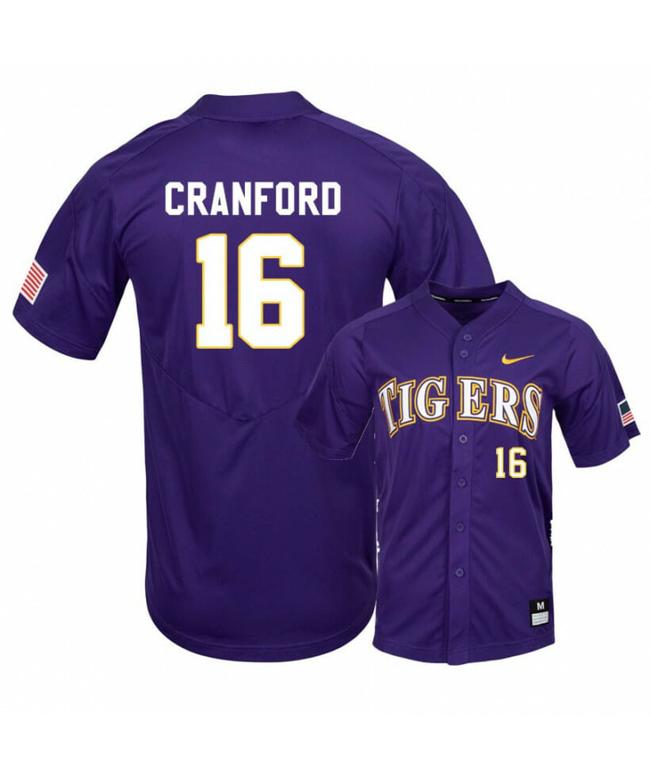 Men's LSU Tigers 16 Collier Cranford Purple Elite College Baseball Jersey