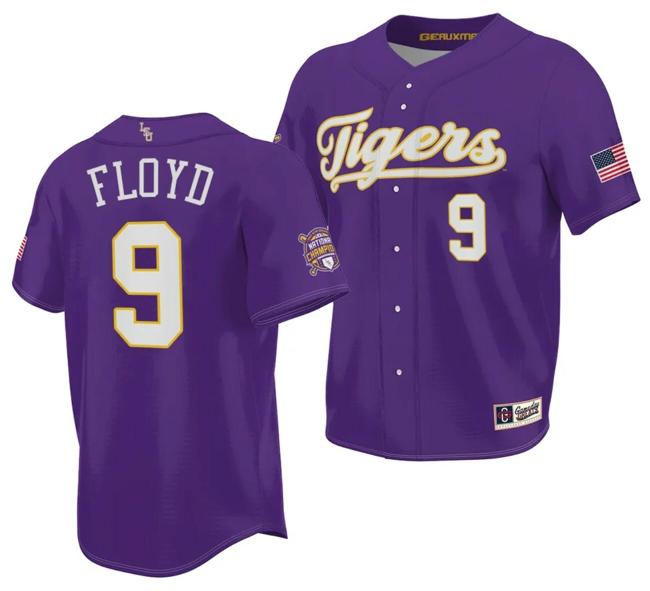 Men's 2023 College World Series Champions Ty Floyd Jersey LSU Tigers NCAA Baseball Purple #9