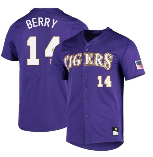 Men's Jacob Berry Jersey LSU Tigers Baseball NCAA College Purple Alumni #14