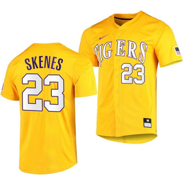 Men's Paul Skenes Jersey LSU Tigers Baseball NCAA College 2023 MLB Draft Top prospects Gold #23