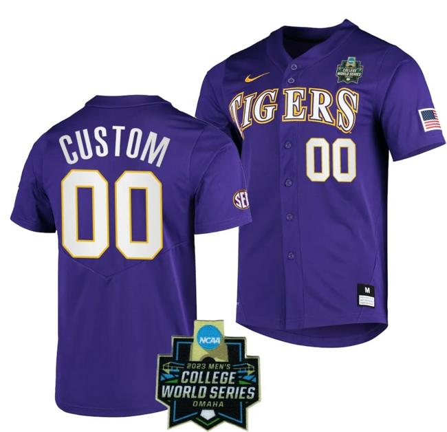 Men's Custom LSU Tigers Baseball Jersey Name and Number NCAA 2023 College World Series Purple #00