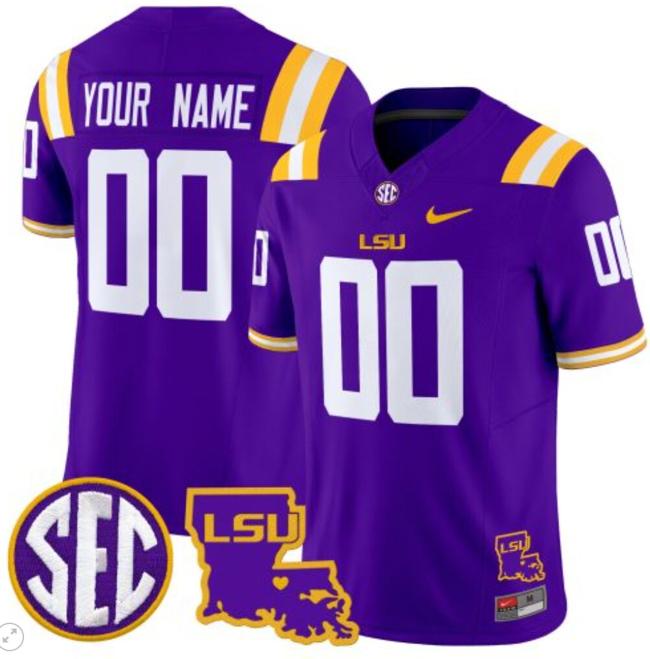 Men's Custom LSU Tigers Jersey Name and Number 2024 Louisiana Patch Vapor Limited College Football Stitched Purple