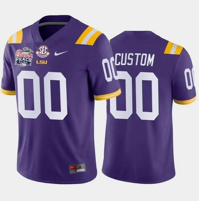 Men's LSU Tigers Jersey Personalized Purple 2019-20 Away Peach Bowl Champions College Football Jersey