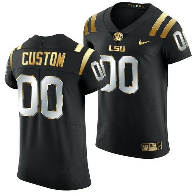 Men's LSU Tigers Jersey Personalized Black Golden Edition Jersey 2021-22 Elite Football