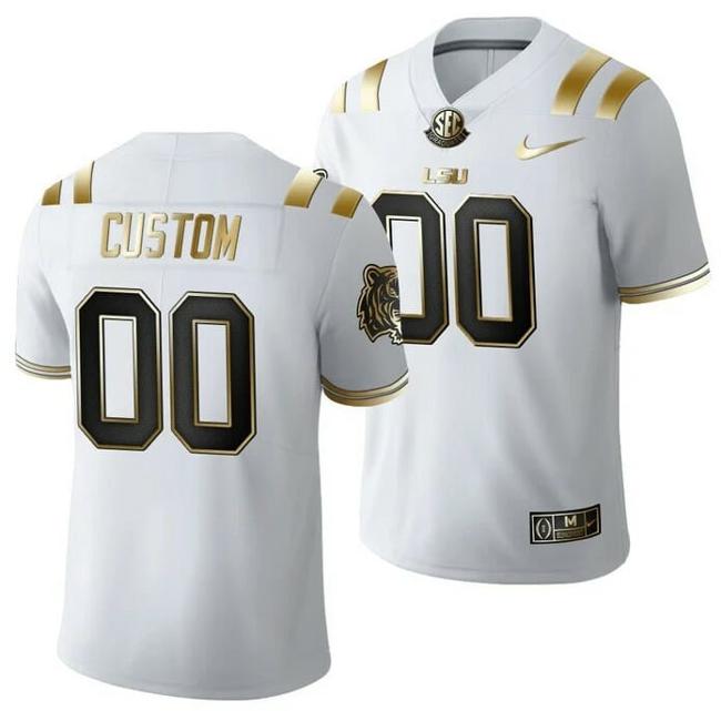 Men's LSU Tigers Custom Jersey White Golden Edition Jersey 2021-22 Limited Football