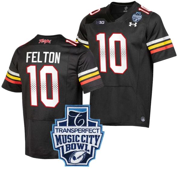 Men's Tai Felton Jersey #10 Maryland Terrapins 2023 Music City Bowl Patch Football Black