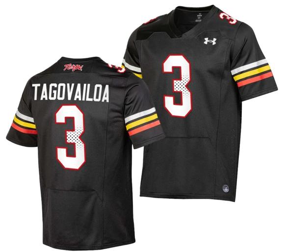 Men's Maryland Terrapins Taulia Tagovailoa Jersey #3 College Football Black 2023 Replica Uniform