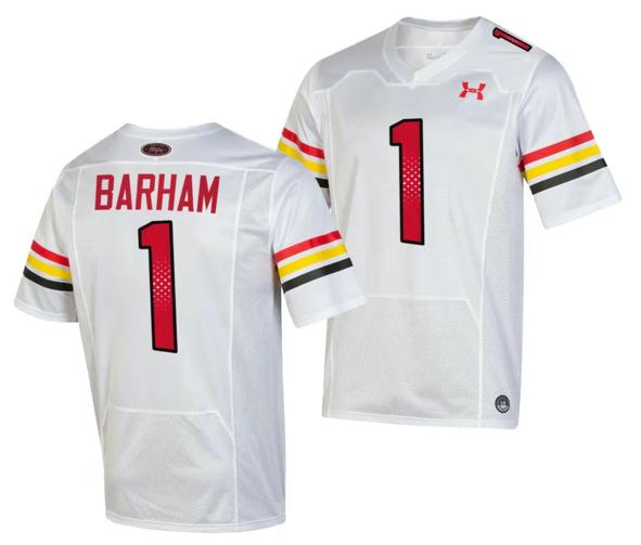 Men's Maryland Terrapins Jaishawn Barham Jersey #1 College Football Game Throwback 2023 White