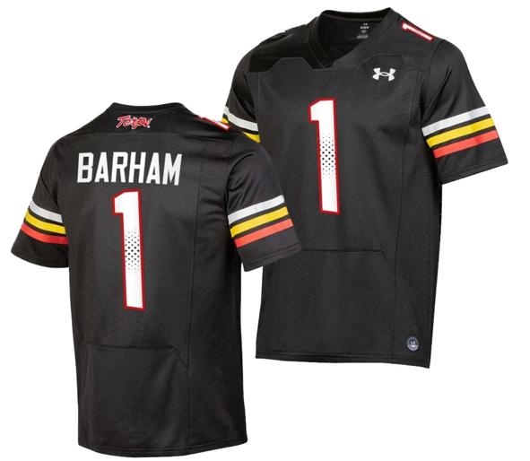 Men's Maryland Terrapins Jaishawn Barham Jersey #1 College Football Black 2023 Replica Uniform