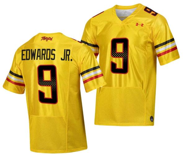 Men's Maryland Terrapins Billy Edwards Jr Jersey #9 College Football Gold 2023 Script Uniform