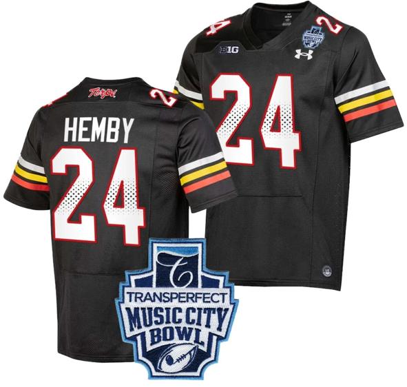 Men's Roman Hemby Jersey #24 Maryland Terrapins 2023 Music City Bowl Patch Football Black