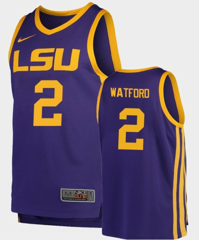 Men's Trendon Watford Jersey LSU Tigers College Basketball Purple Replica #2