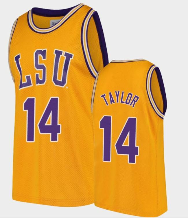 Men's Marlon Taylor Jersey LSU Tigers College Basketball Gold Replica #14