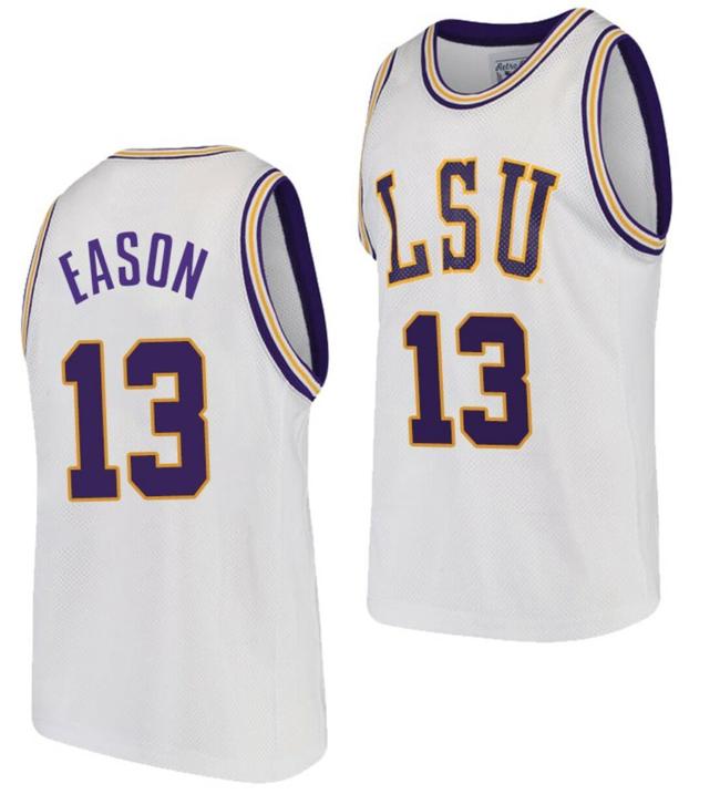 Men's Tari Eason Jersey LSU Tigers College Basketball White #13