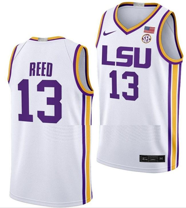 Men's Jalen Reed Jersey LSU Tigers College Basketball Limited White #13