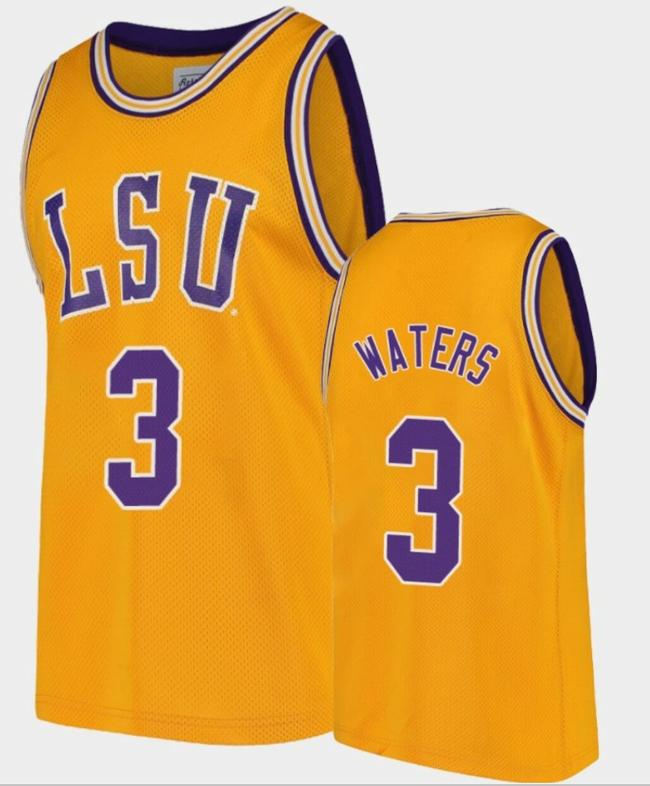 Men's Tremont Waters Jersey LSU Tigers College Basketball Gold Replica #3