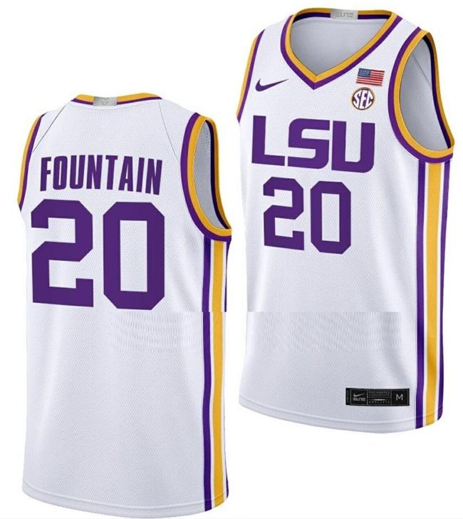 Men's Derek Fountain Jersey LSU Tigers College Basketball Limited White #20