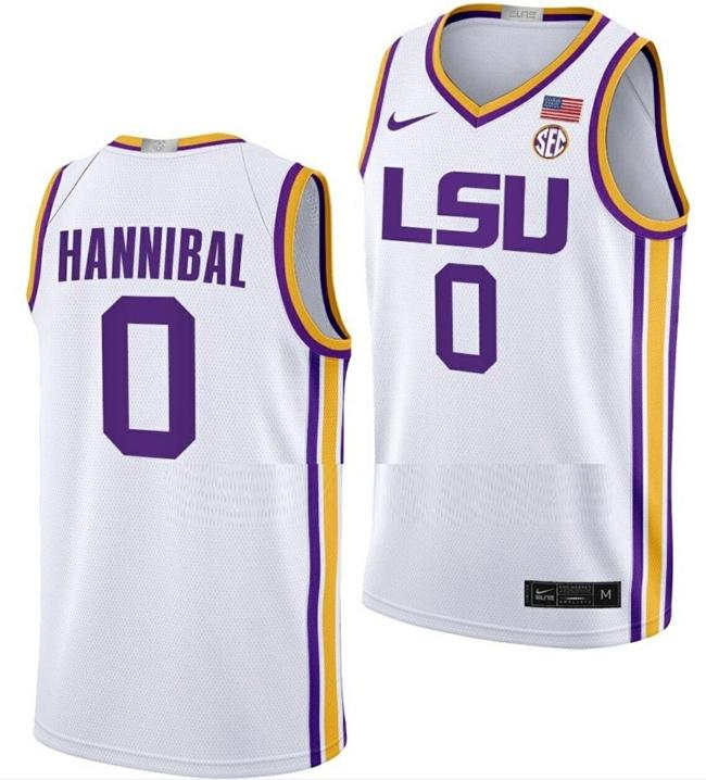 Men's Trae Hannibal Jersey LSU Tigers College Basketball Limited White #0