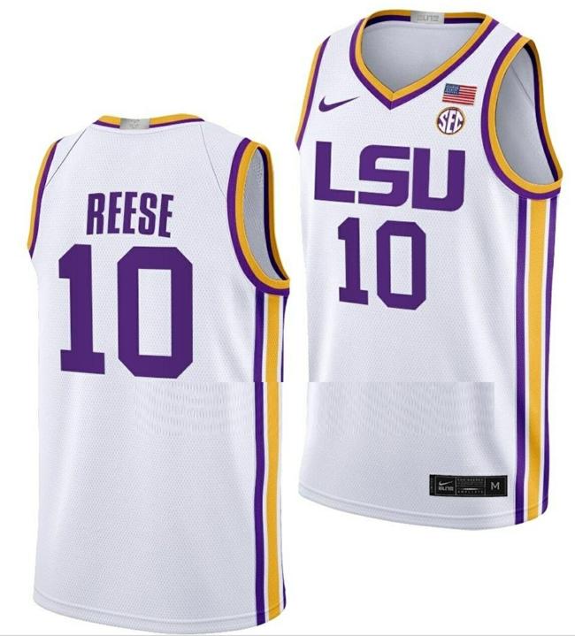 Men's Angel Reese Jersey LSU Tigers College Basketball White #10