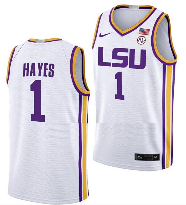 Men's Cam Hayes Jersey LSU Tigers College Basketball Limited White #1