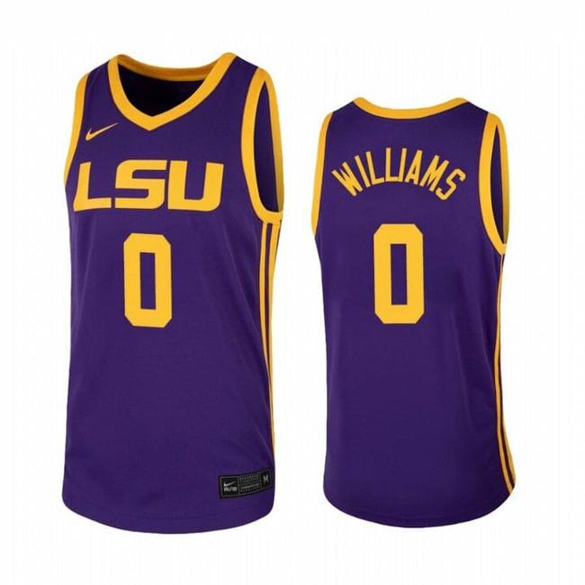 Men's KJ Williams Jersey LSU Tigers Basketball 2023 NCAA College Purple #0