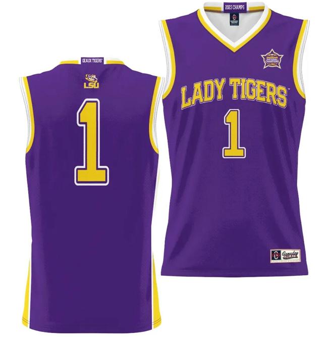 Men's LSU Tigers Basketball Jersey 2023 NCAA National Champions Purple #1