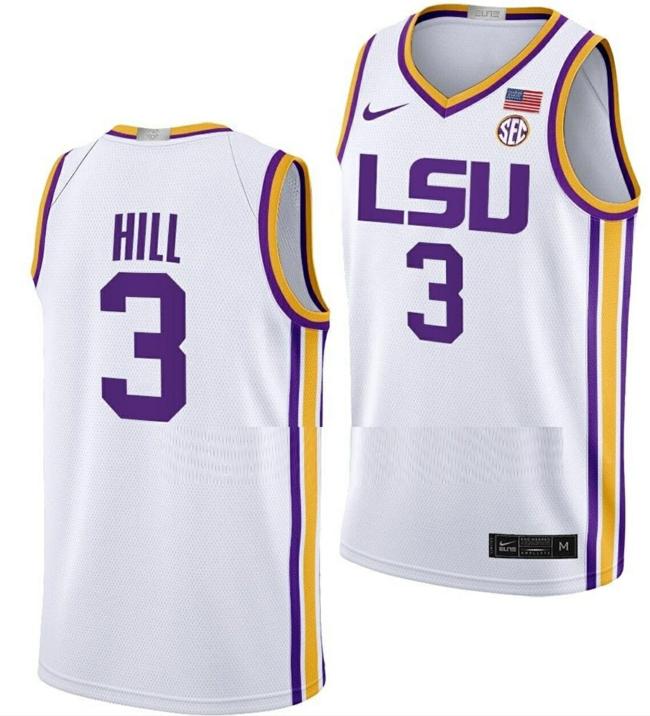 Men's Justice Hill Jersey LSU Tigers College Basketball Limited White #3