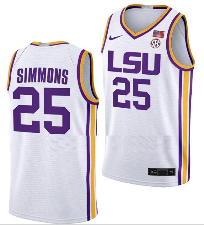 Men's Ben Simmons Jersey LSU Tigers College Basketball Limited White #25