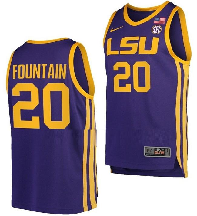 Men's Derek Fountain Jersey LSU Tigers College Basketball Purple #20