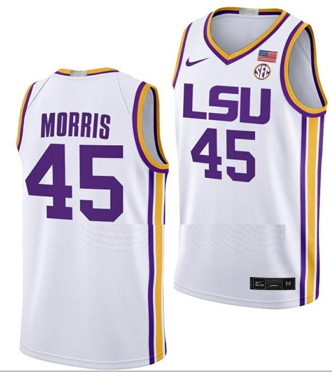 Men's Alexis Morris Jersey LSU Tigers College Basketball White #45