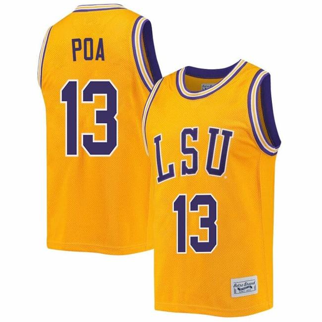 Men's Last Tear Poa Jersey LSU Tigers Basketball 2023 NCAA College Retro Gold #13