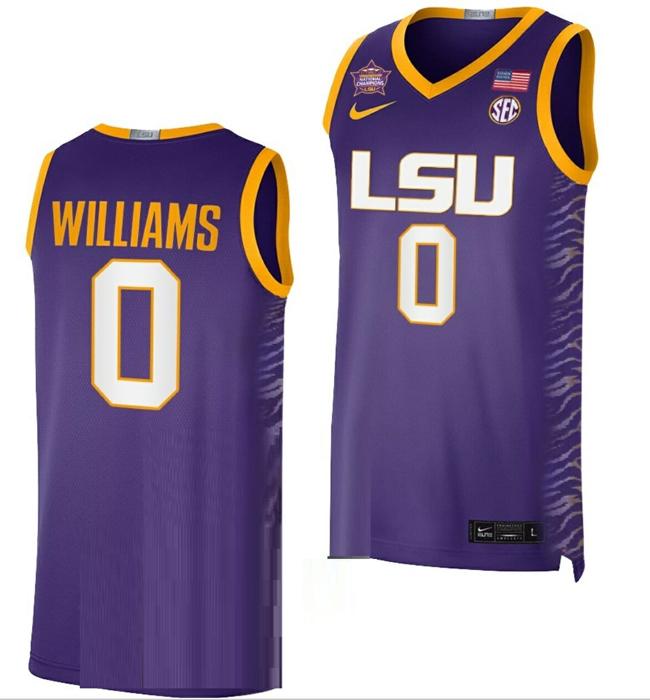 Men's LaDazhia William Jersey LSU Tigers 2023 NCAA Basketball National Champions Purple #0