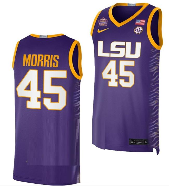 Men's Alexis Morris Jersey LSU Tigers 2023 NCAA Basketball National Champions Purple #45