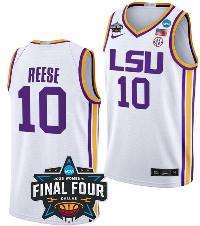 Men's Angel Reese Jersey LSU Tigers College Basketball 2023 NCAA Final Four Garnet White #10