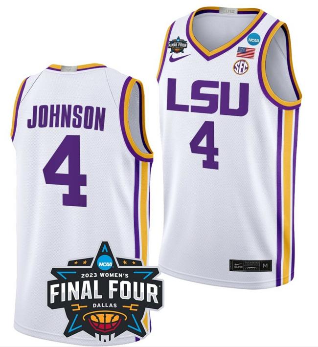 Men's Flau'jae Johnson Jersey LSU Tigers College Basketball 2023 NCAA Final Four Garnet White #4