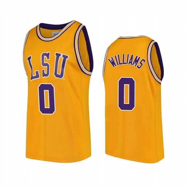 Men's KJ Williams Jersey LSU Tigers Basketball 2023 Draft Prospect NCAA College Gold #0 Throwback