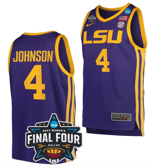 Men's Flau'jae Johnson Jersey LSU Tigers College Basketball 2023 National Championship?Bound?Purple?#4