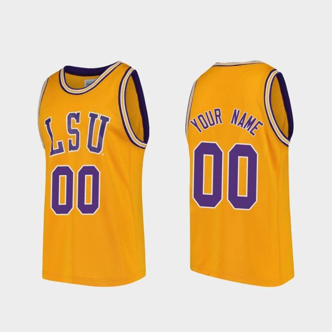 Men's Custom Name Number Lsu Tigers Gold Replica College Basketball Jersey