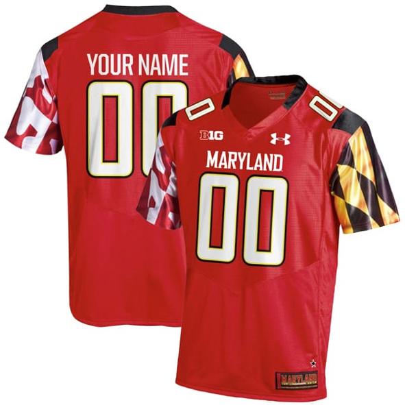 Men's Custom Maryland Terrapins Jersey Name and Number College Football Red Home Game All Stitched