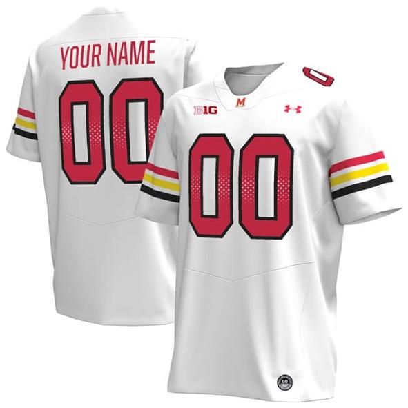 Men's Custom Maryland Terrapins Jersey Name and Number College Football White Away All Stitched