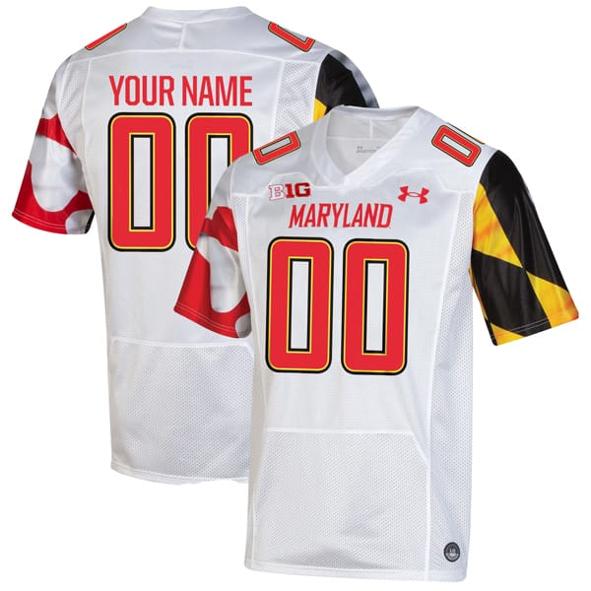 Men's Custom Maryland Terrapins Jersey Name and Number College Football White Away Game All Stitched