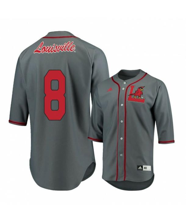 Men's Louisville Cardinals 8 Luke Brown Gray Baseball Jersey