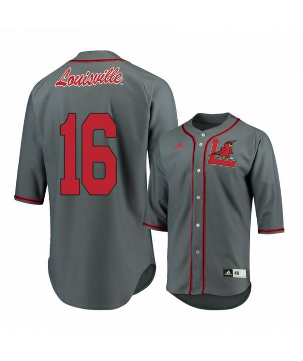 Men's Louisville Cardinals 16 Justin Lavey Gray Baseball Jersey