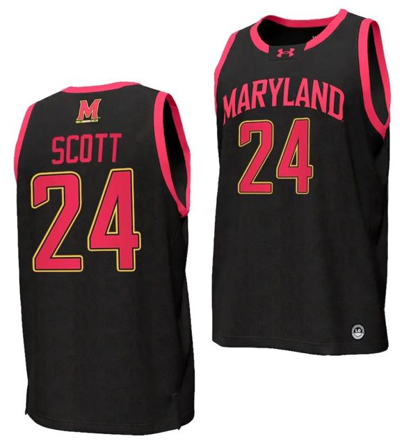 Men's Donta Scott Jersey #24 Maryland Terrapins College NIL Replica Basketball Black