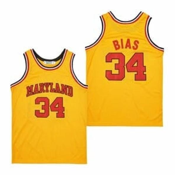 Men's Len Bias #34 Maryland Terrapins College Yellow Basketball Jersey