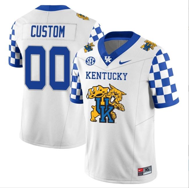 Men's Custom Kentucky Wildcats Jersey Name and Number Vapor Limited College Football Wildcats Logo White Checkerboard